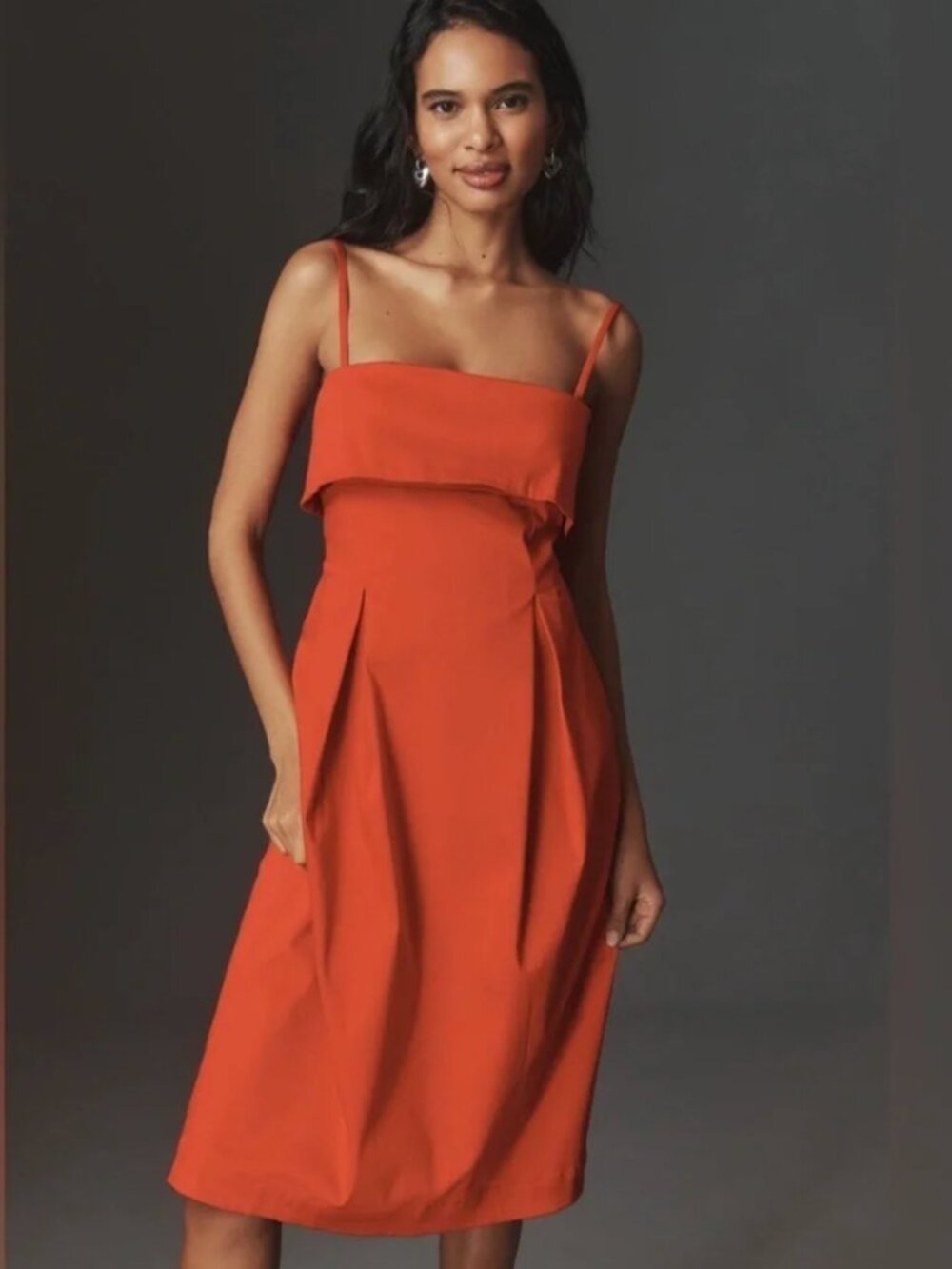 NWT by Anthropologie Red Cotton Midi Dress Size S